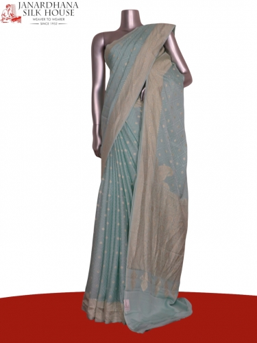 Pure Handloom Zari Butta Banarasi Crepe Silk Saree